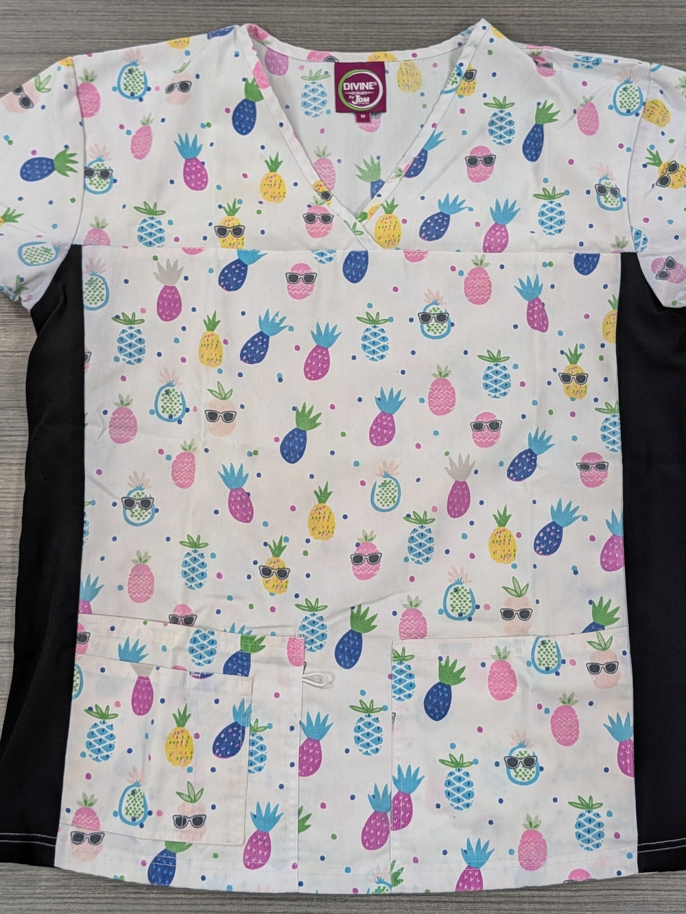 ™ White Pineapple Print Women's Scrub Top